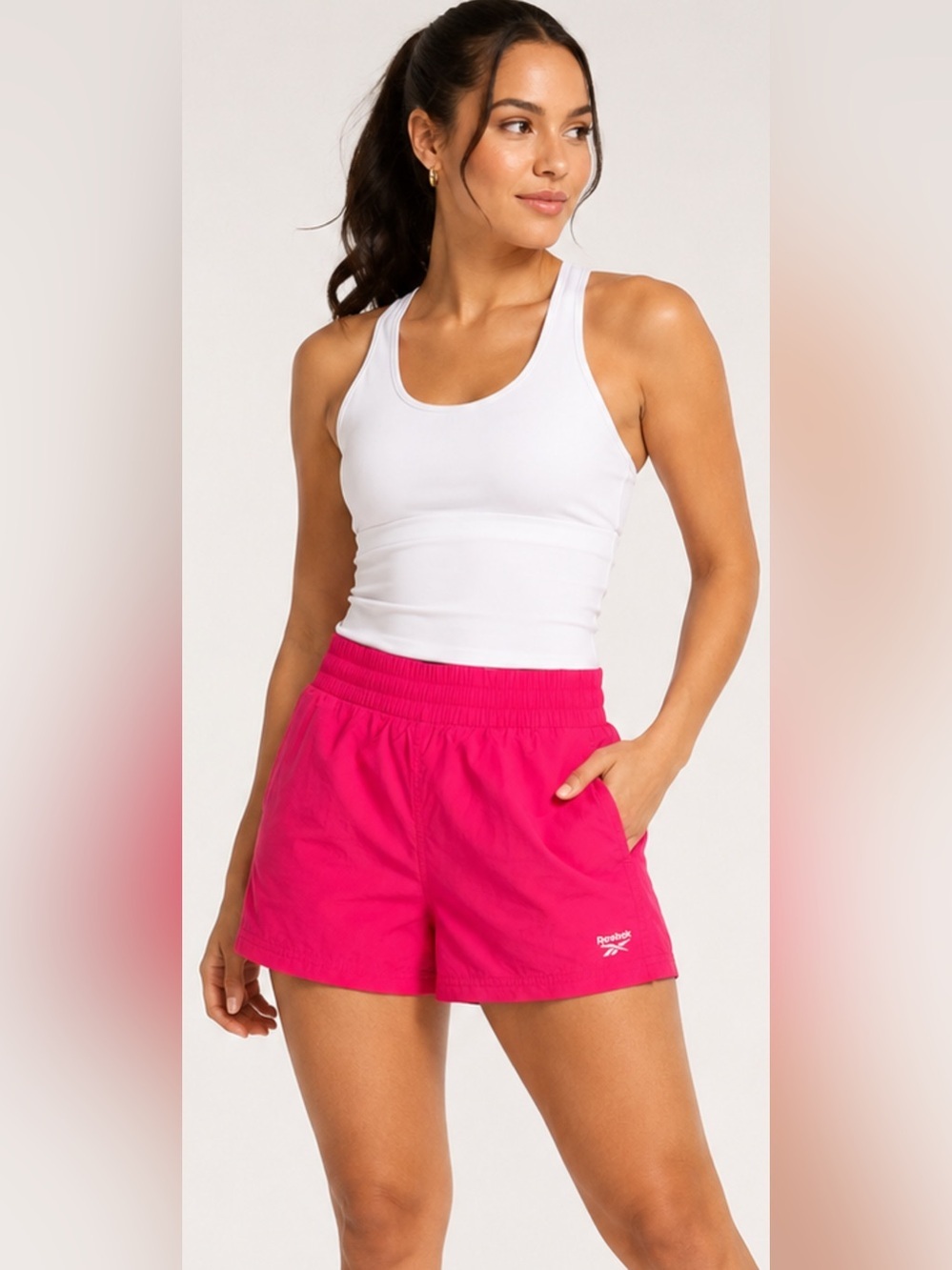 Reebok Women’s Relaxed Marathoner Track Shorts Pink Size Small NWT - Picture 1 of 8